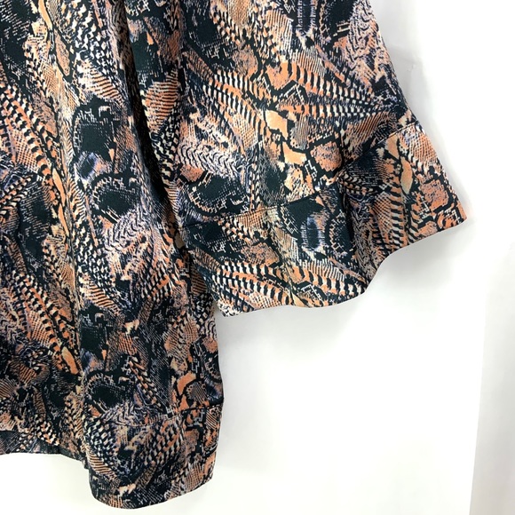 ZARA Satin-Like Long Sleeve Top Navy Peach Bell Sleeve Tunic Top V-Neck M20 - Picture 5 of 9